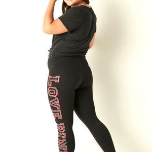 PINK Victoria's Secret High Fold Over Waist Full Length Legging Plaid Bling